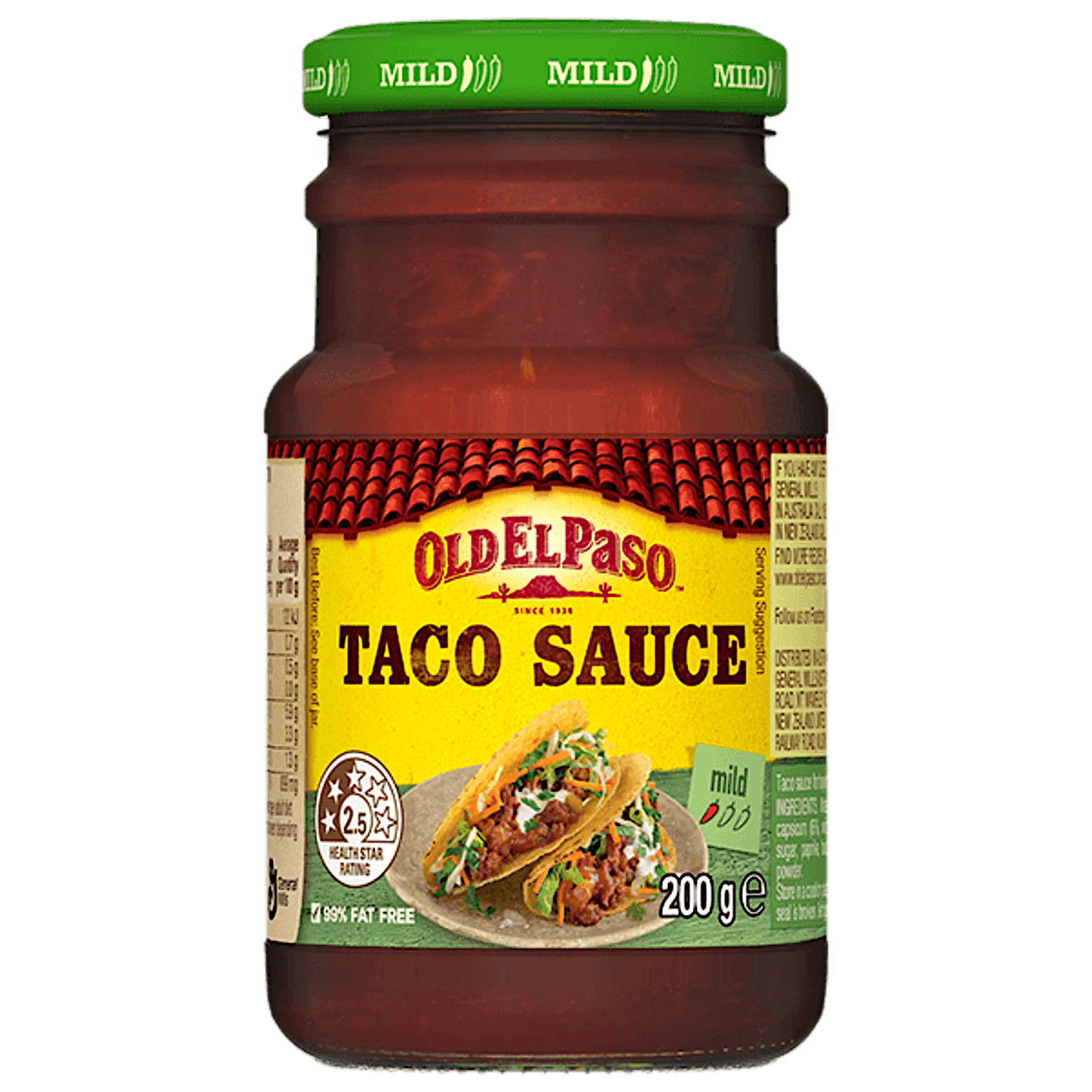 a glass jar of Old El Paso's mild taco sauce (200g)